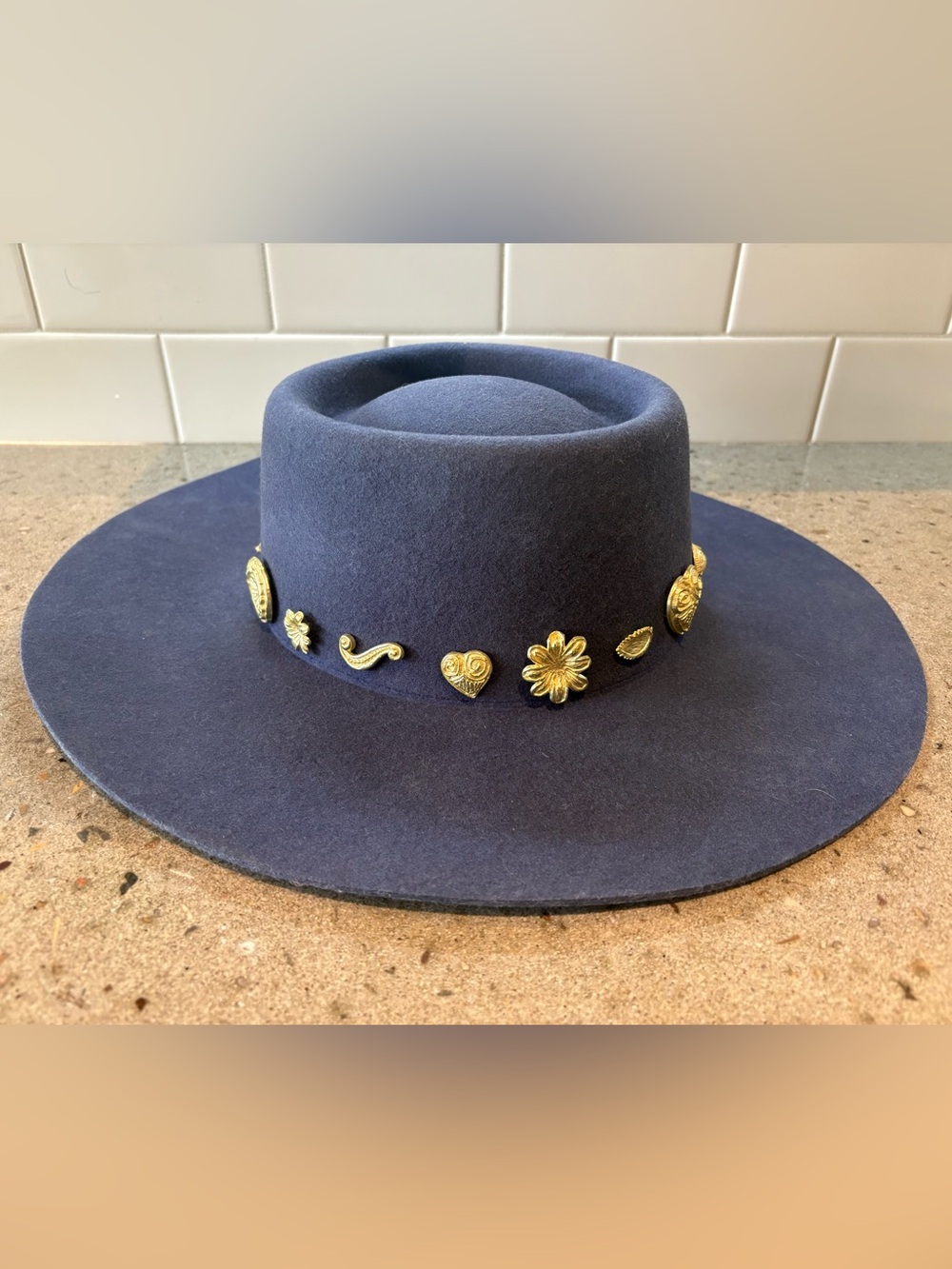 ✨RARE✨NWT Lack of Color The Cosmic Boater Navy Gold Limited Edition Hat – M 57cm
